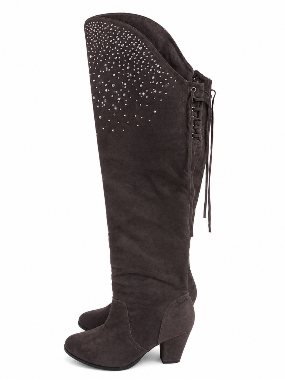 Women’s Over-the-Knee Grey Suede Bedazzled Boots - Size 10